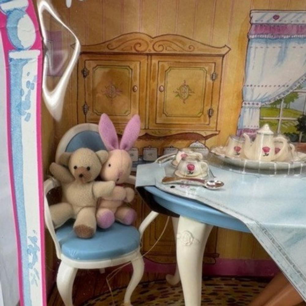 Vintage NEW Mattel Barbie Tea Time Gift Set Pink Floral Dress Bear Bunny - Picture 5 of 12